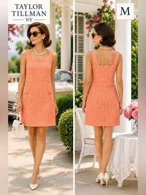 Taylor Tillman NY mini dress size med Tweed Shift the Sophie Orange Crush preppy